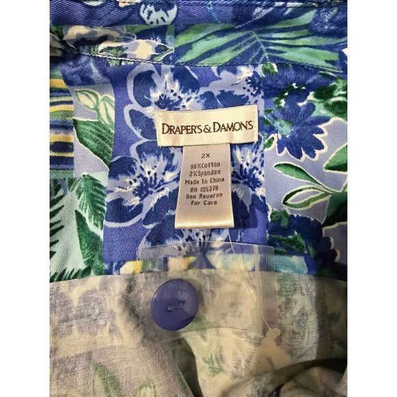 Floral Patchwork Jacket Drapers & Damons 2X Women Blue Green Cotton Blend Button - Picture 6 of 8